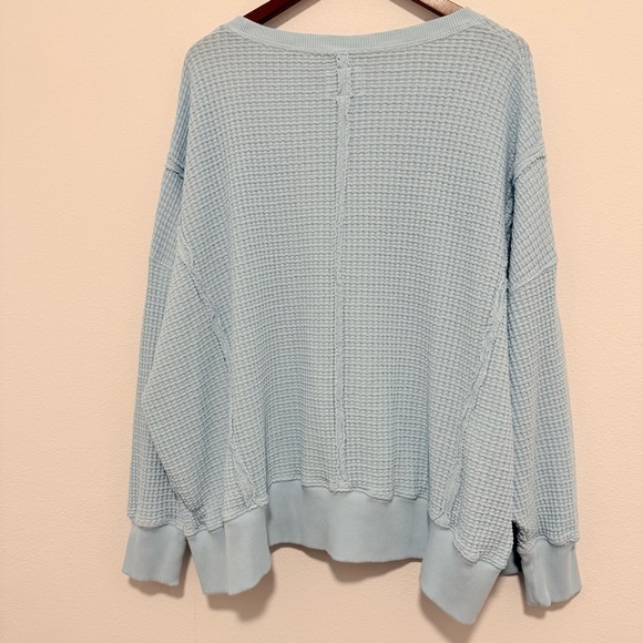 American Eagle Big Hug Oversized Waffle Sweatshirt Blue Size Large - Picture 8 of 9
